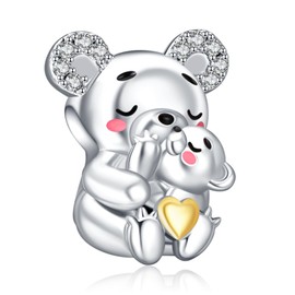 NINGAN 925 Sterling Silver Pendant for Mothers and Babies Elephant Swan Kitten Koala Bear Kangaroo Animal Series Bracelet Charm Beads Birthday Gifts for Mum, Friends and Family, Silver, Cubic Zirconia