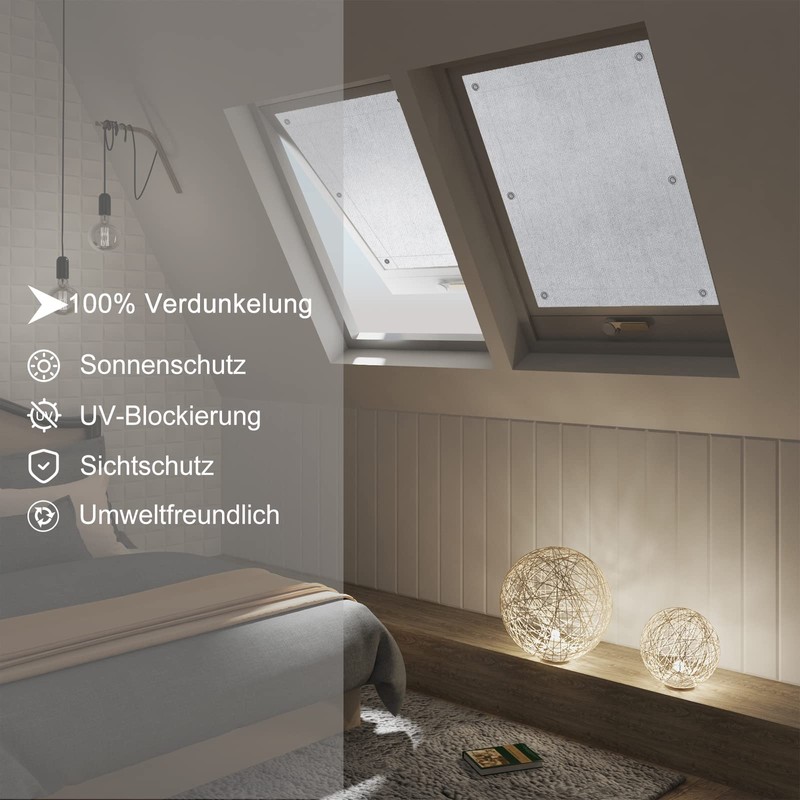 WOLTU Thermal Skylight Roller Blind, No Drilling, Sun Protection, Blackout