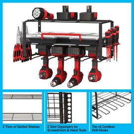 Power Tool Organizer - 3-Tier Garage Shelving Unit with 110lb Max Capacity - Wall Mount Garage Storage System for Tools by Stalwart