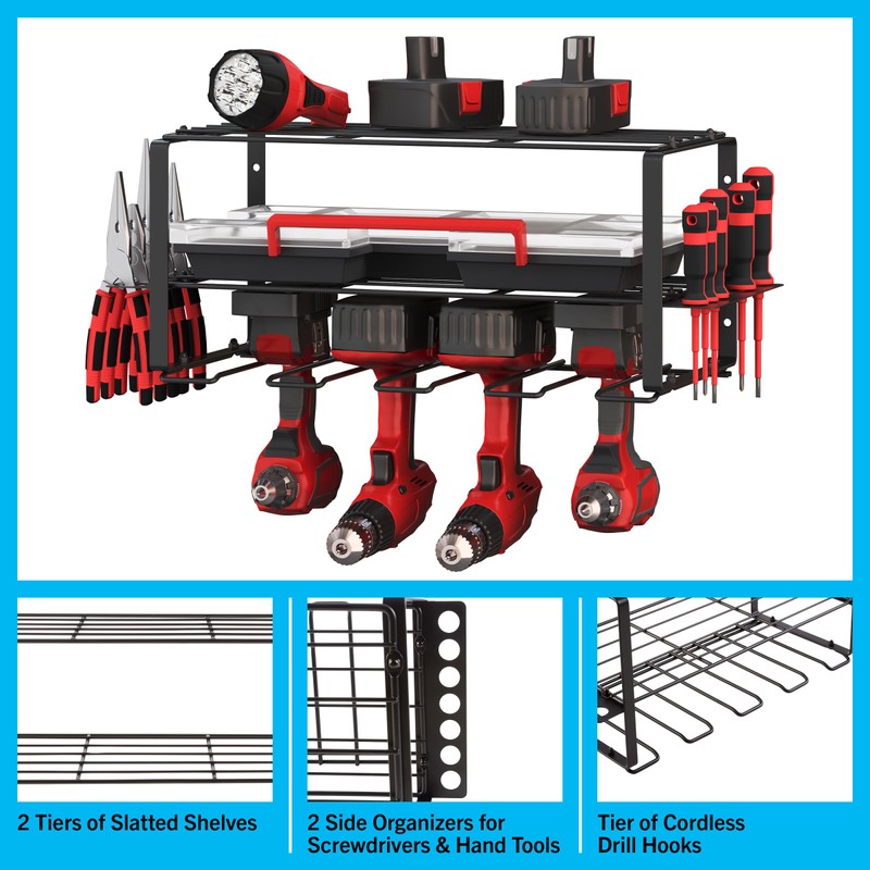 Power Tool Organizer - 3-Tier Garage Shelving Unit with 110lb