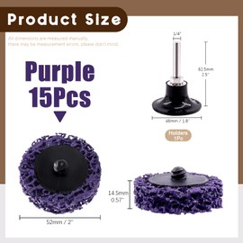Wokape 15Pcs 2 Inch Purple Quick Change for Strip Disc Assortment Kit, 2" Quick Change Poly Strip Disc Rust Removal Wheel Rust Paint Remove Clean Angle Grinder Disc Wheel Grinding Wheel
