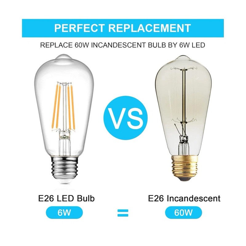 Ascher 8TXVintage LED Edison Bulbs 6W, Equivalent 60W Incandescent, Non-Dimmable……