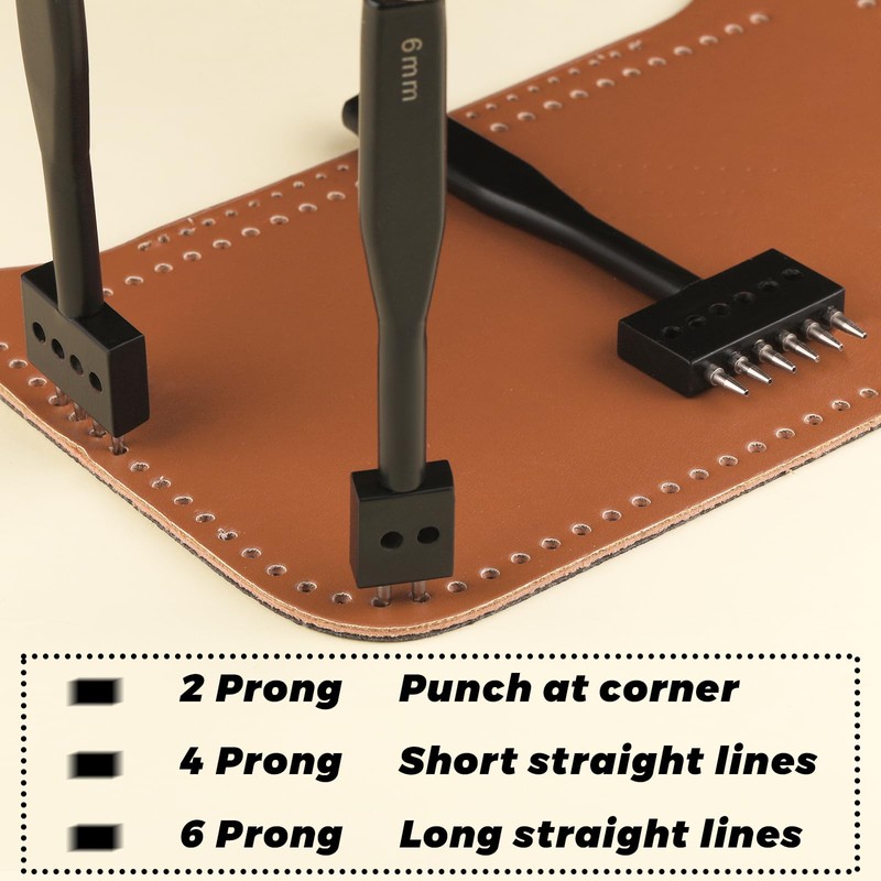 DIUDUS Leather Hole Punch, Prong Punch Tool 6mm 2/4/6 Lacing