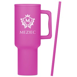 MEZIEC 40 oz Stainless Steel Tumbler with Lid, Handle, and Straw | Triple Wall Vacuum Insulated Tumbler for Hot and Cold Beverages | Leak-proof, Low-Impact, Portable for Home, Office (Raspberry)