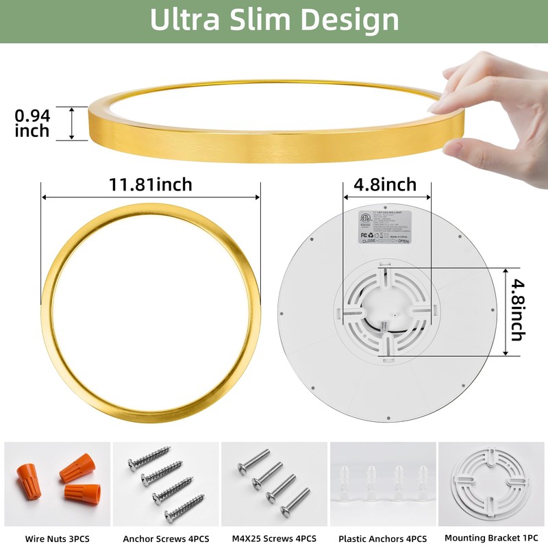 hykolity 12 Inch Selectable CCT LED Round Flat Panel Light,