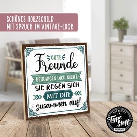 TypeStoff Wooden Sign with Saying - Friends - Vintage Look with Quote as Gift and Decoration on Friendship and Cohesion - HS-01129