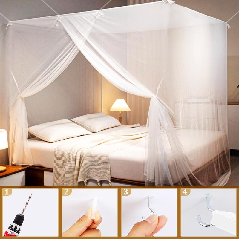 CINGHIA Square Canopy Bed Curtains, Mosquito Net Bed, Fine Mesh