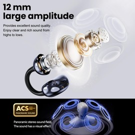 CATGIFF Open Ear Headphones Bluetooth 5.4 with 4.8 g Lightweight, 12 mm Driver with Spatial Sound, Clip-On Headphones Sport, Dynamic EQ, 3D Sound, Comfort Earphones for Sports/Fitness/Running, Black