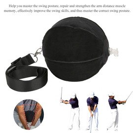 Golf Swing Trainer, Posture Corrector, Portable Golf Swing Trainer Aid, Adjustable Ropes, Intelligent Inflatable Golf Ball Trainer with Attachment Rope, for Golf Beginners to Improve the Black