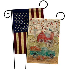 Home Grow Farm Burlap Garden Flag - Pack Fall Harvest & Autumn Scarecrow Pumkins Sunflower Leaves Season Autumntime Gathering USA Vintage Applique - House Yard Gift Double-Sided 13 X 18.5
