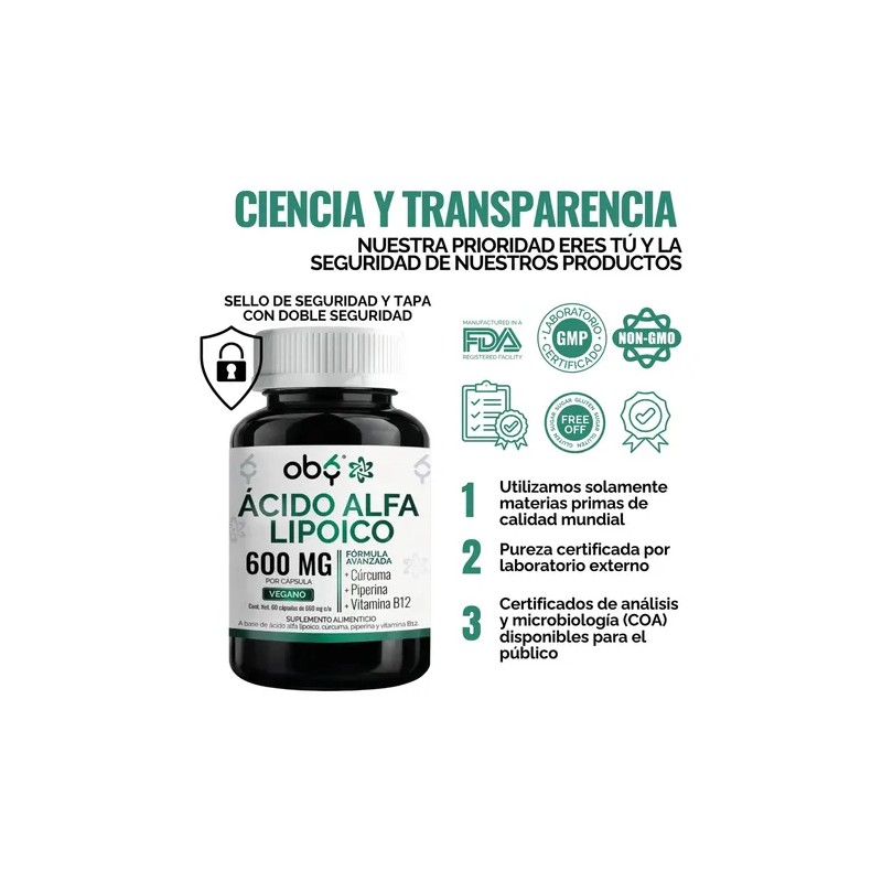 Ácido Alfa Lipoico Cúrcuma Vitamina B12 Energía Bienestar Oby Cápsulas