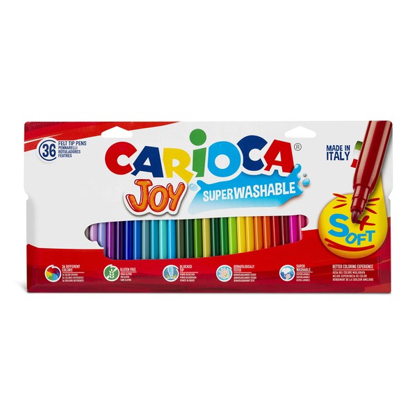 CARIOCA Joy Paperboard Wallet Markers - Coloured Pens for Kids with Fine Tip, Ideal for Drawing and Coloring, Super Washable, Assorted Colours, 36 Pieces