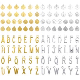 WELANE Mixed Alphabet Charms, 104 PCS Round Letter Charms and Uppercase Alphabet Charms for Necklace, Bracelet, Earrings, Jewelry Making (4 Style)