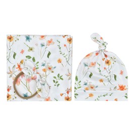 Newborn Swaddle Blanket Headband Hat Set Baby Girl Print Receiving Blanket New Born Hospital Outfit Infant Shower Gift 0-3 Months (Spring Flowers)