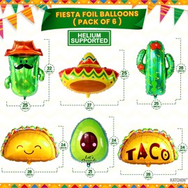 KatchOn, Huge 13 Pcs Taco Bar Decorations - Fiesta Party Decorations | Taco Balloons, Fiesta Balloons, Taco Party Decorations | Cactus Balloons, Cinco De Mayo Decorations | Mexican Party Decorations
