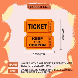 Raffle Tickets with Consecutive Serial Numbers 8 Rolls of 800PCS 50/50 Raffle Tickets Double Roll for Events Entry Class Reward Fundraiser & Prizes（Red/Blue/Yellow/Pink/Green/Grey/Purple/Orange）