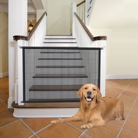 Dog Gate for Stairs Pet Gates for The House: Mesh Dogs Screen Gate for Doorways Stairways Indoor Safety 30 inches Tall, 50 inch Wide