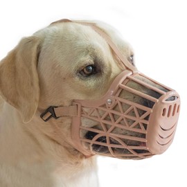 Basket Dog Muzzle for Large Medium Small Dogs, Cage Muzzles to Prevent Biting Chewing Licking Scavenging, Mouth Cover with Adjustable Strap for Vet Visits, Grooming, Walking (Size 7, Beige)
