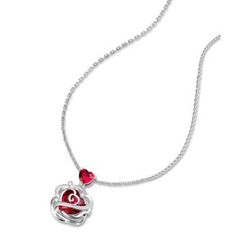 FANCIME Ruby Necklace July Birthstone Sterling Silver Rose Pendant Necklace Red Gemstone Fine Jewelry Birthday Christmas Gifts for Women Mom