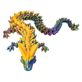 Creativity 24 Inch 3D Printed Dragon, Articulated Dragon, Bigger Fidget Crystal Dragon Toys, 3D Printed Articulated Dragon for Home Office Car Desk Decor Toys (Magic Gold)
