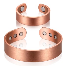 Sinmoe 2 Pieces Magnetic Copper Bracelet and Ring Set Copper Magnetic Bracelet and Magnetic Copper Ring for Men Women Adjustable Solid Copper Bangle Women's Magnetic Ring, Copper