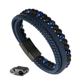 Blue Tiger Eye Mens Bracelets Gifts,Blue Leather Bracelet for Men Beaded Bracelets for Men Anxiety Mens Leather Bracelet Mens Bracelets beads Healing Mens Bracelet Jewelry Gifts