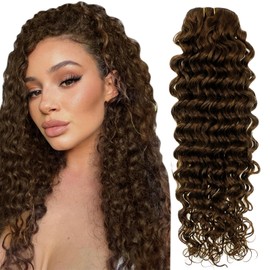 Hetto Curly Clip in Hair Extensions Human Hair #4 Chocolate Brown Curly Hair Extensions Clip in Human Hair Water Wavy Clip in Extension Human Hair 16 Inch 7Pcs 120g