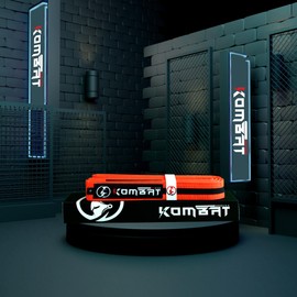 KOMBAT USA Premium Quality Kids Brazilian Jiu Jitsu Belts, Martial Arts BJJ Belts for Boys & Girls with BJJ Ranking Stripes, Orange/Black, K1