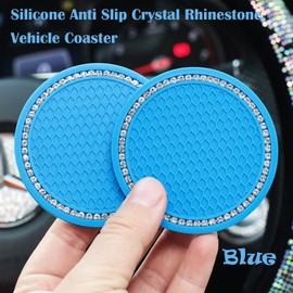 Paifeancodill 2Pcs Bling Car Cup Holder Coasters - Universal Insert Coaster, Heat Resistant Drink Holder, Crystal Rhinestone Vehicle Interior Accessory (Blue)