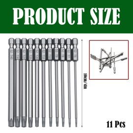 11Pcs 100mm Star Screwdriver Set Security Bit Set Security Screwdriver Set T6-T40 S2 Steel Long Screwdriver Set Screwdrivers Impact Driver Bit Set Star Hex Screwdriver Bits Set Magnetic