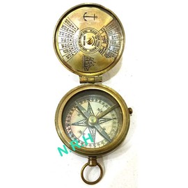Nautical Replica Hub Brass Vintage Compass 100 Year Calendar Compasses lid Compass