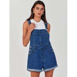 ANRABESS Overalls for Women Summer Casual Loose Fit Adjustable Shorts Denim Overall Rompers Bib Jeans Shortalls Outfits Washed Deep Blue Medium