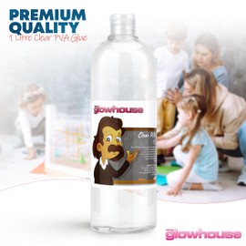 The Glowhouse The Glowhouse 1 Litre Washable PVA Glue for Kids Children Art Crafting School Paper Card Fabric Slime (Clear)