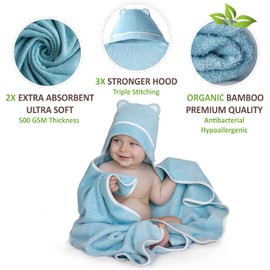 Warm Cuddles Premium Baby Bath Towel - Rayon from Organic Bamboo Hooded Baby Towels - Newborn Baby Towels with Hood - Large Hooded Towel for Newborn Infant Boy Girl (Blue)