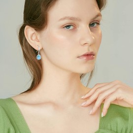 BETHZA Natural Larimar Earrings 925 Sterling Silver Genuine Larimar Teardrop Gemstone Drop Dangle Earring Summer Jewelry Gifts for Women