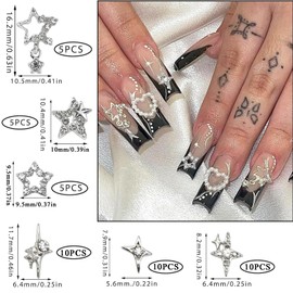 45PCS Star Nail Art Charms Shiny 3D Alloy Charms for Nails 6 Styles Silver Star Nail Charms Bling Nail Rhinestone Crystal Jewelry Y2K Nail Supplies for Women Girls Nail Decorations Manicure DIY Craft