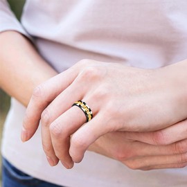 Gold Stainless Steel Gear Inlay Rotary Spin Engagement Ring Anti-anxiety Ring Jewelry(Size:6)