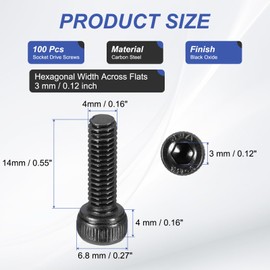 PATIKIL 50 Pcs M4 x 14 mm Hex Socket Head Cap Screws Bolts, 12.9 Grade Carbon Steel Socket Drive Screws, Black Oxide, Full Threads