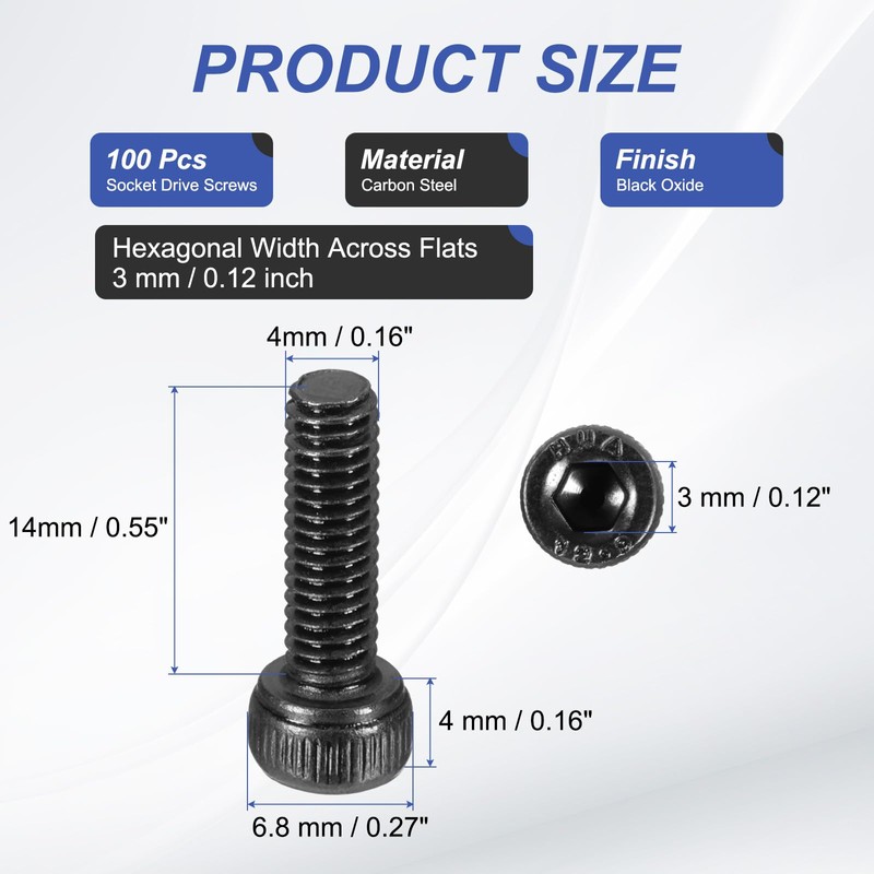 PATIKIL 50 Pcs M4 x 14 mm Hex Socket Head
