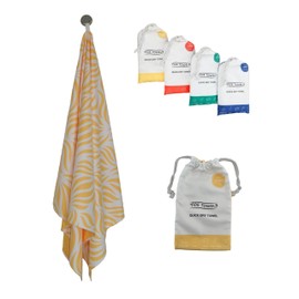 Tide Towels - Microfiber Beach Towels, Made Using Plastic Waste, Quick Drying, Odourless. Lightweight & Compact. Includes Bag. Perfect for Travel, Swimming, Yoga, Camping & Gym. (Sunflower Yellow)