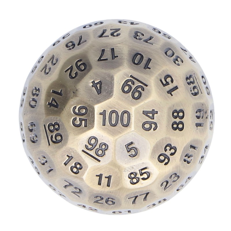 100 Sides Polyhedral Number Dice Metal 5cm Diameter Easy to