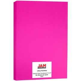 JAM PAPER Ledger 65lb Cardstock - 11 x 17 - Tabloid Coverstock - 176 gsm - Fuchsia - 50 Sheets/Pack