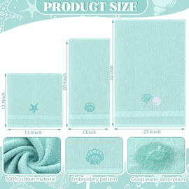 Hillsuren 3 Pcs Coastal Seashell Bathroom Towel Set Farmhouse Embroidered Coastal Seashell Towels Vintage Decorative 100% Cotton Bath Towel Highly Absorbent Summer Decor Set for Bathroom