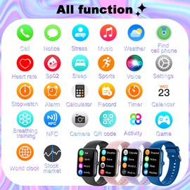 Children's Smartwatch 1.83 HD Full Touchscreen Fitness Watch, IP68 Waterproof Children's Fitness Activity Watch, Pedometer, Alarm Clock, 37 Sports Modes, Children's Watch Phone for Boys Girls Teenagers (Pink)