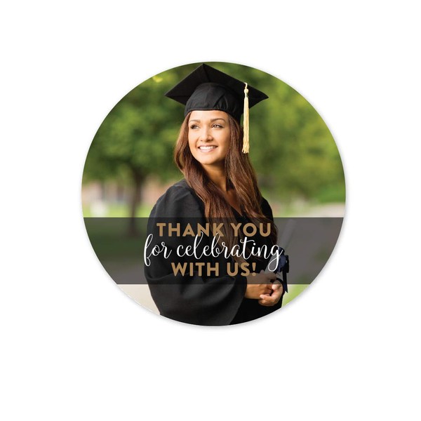 Andaz Press Personalized Graduation Photo Party Collection, Round Circle Label Stickers, Thank You for Celebrating with US, 40-Pack, Custom Image