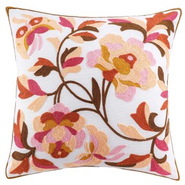 ToRhine Floral Embroidered Throw Pillow Covers with Hidden Zipper, Spring Decorative Cushion Cases for Sofa, Home Decor (Magnolia, 18x18in)