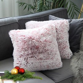 Uhomy Home Decorative Luxury Series Super Soft Style Faux Fur Throw Pillow Case Cushion Cover for Sofa/Bed Pink Ombre 18x18 Inch 45x45 cm Set of 2