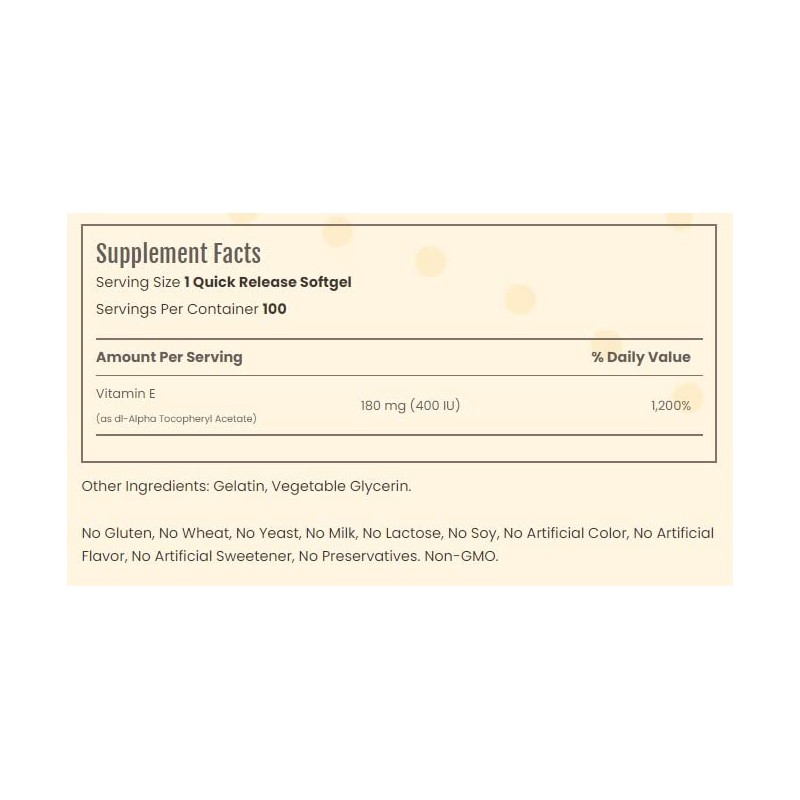 Sundance Vitamins High Potency E 400IU - 100 Softgels, Pack