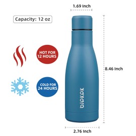 BJPKPK 12oz Water Bottles Stainless Steel Double Wall Vacuum Insulated Small Water Bottles for Travel,Sea Blue