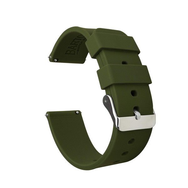 BARTON WATCH BANDS 20mm Army Green Soft Silicone Quick Release